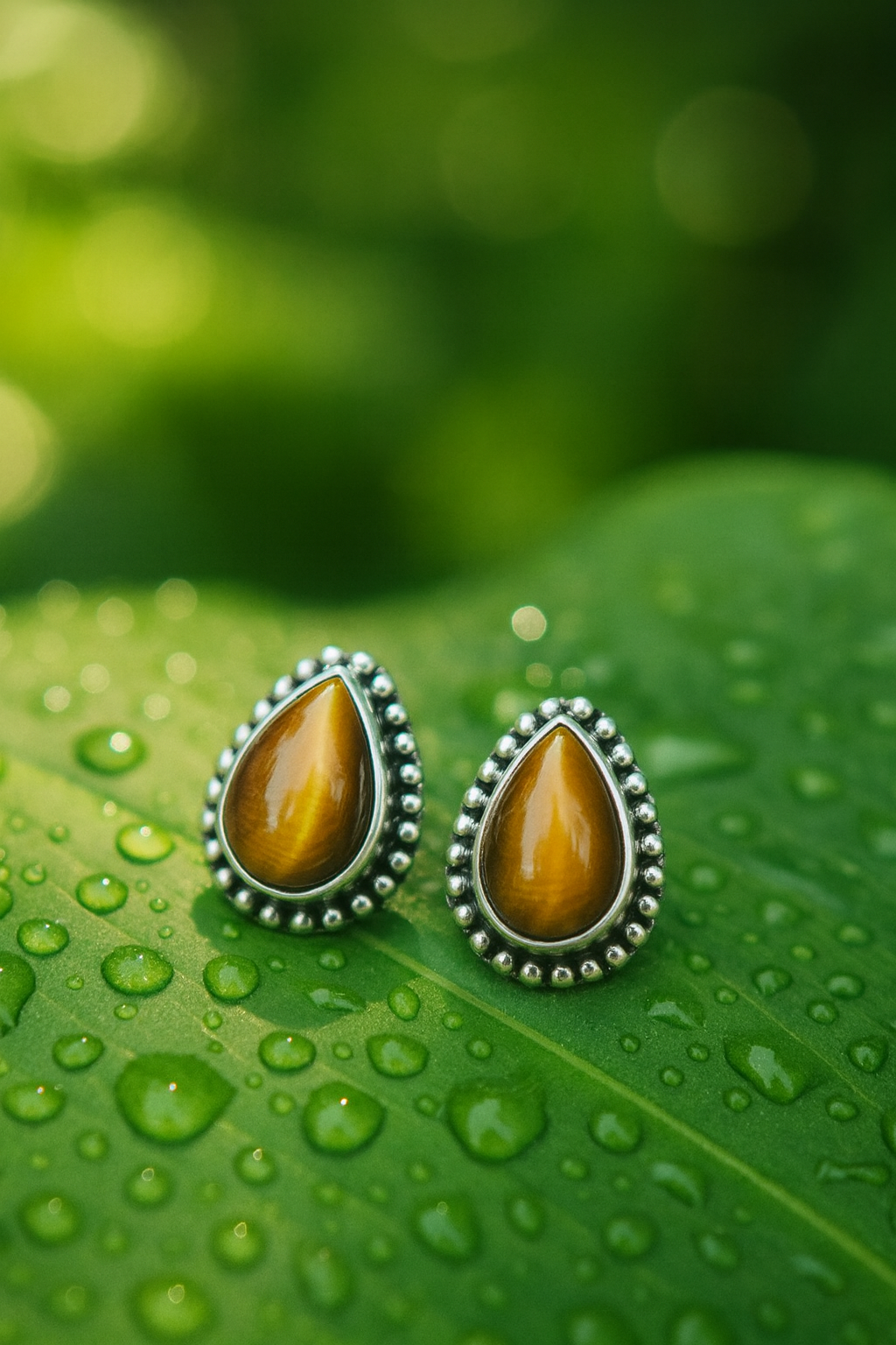 Tropfenförmige Tigerauge Ohrstecker, 925 Sterling Silber, kleiner brauner Edelstein Schmuck, Natürlicher Heilchakra Stein, handgefertigtes Schmuckgeschenk