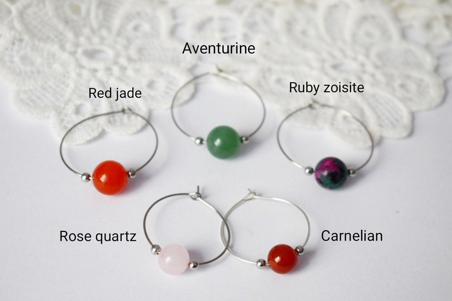 Schwarze Creolen für Frauen, Achat Creolen, Schwarzer Achat, Boho Creolen mit Edelstein, handgefertigter Schmuck, Geschenk für Sie