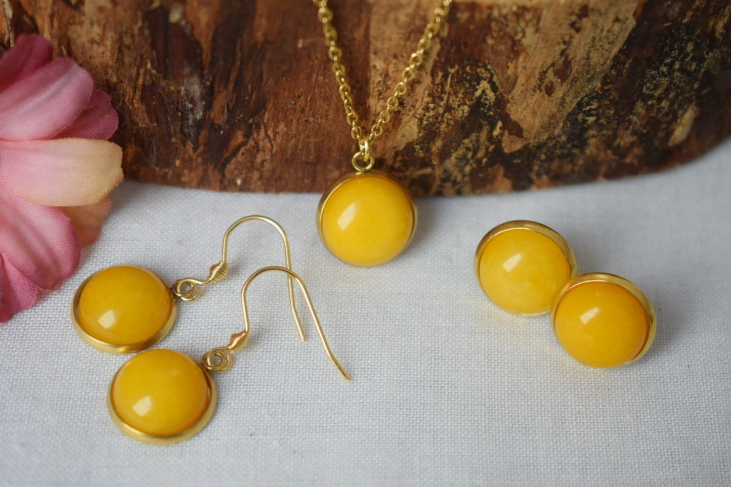 Yellow jade stud earrings, 18k gold plated stainless steel, 10mm Jade jewelry, Birthstone, Handmade jewelry, Christmas gift for her