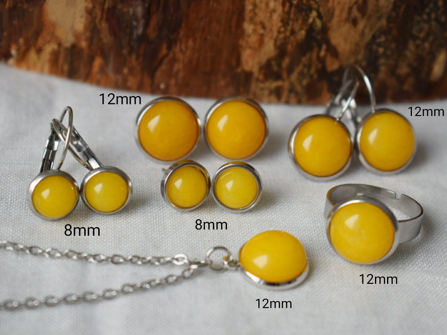 Yellow jade Clip on earrings, Gemstone ear clips, Surgical stainless steel, Stone non pierced earrings, No hole earrings, Best jewelry gift