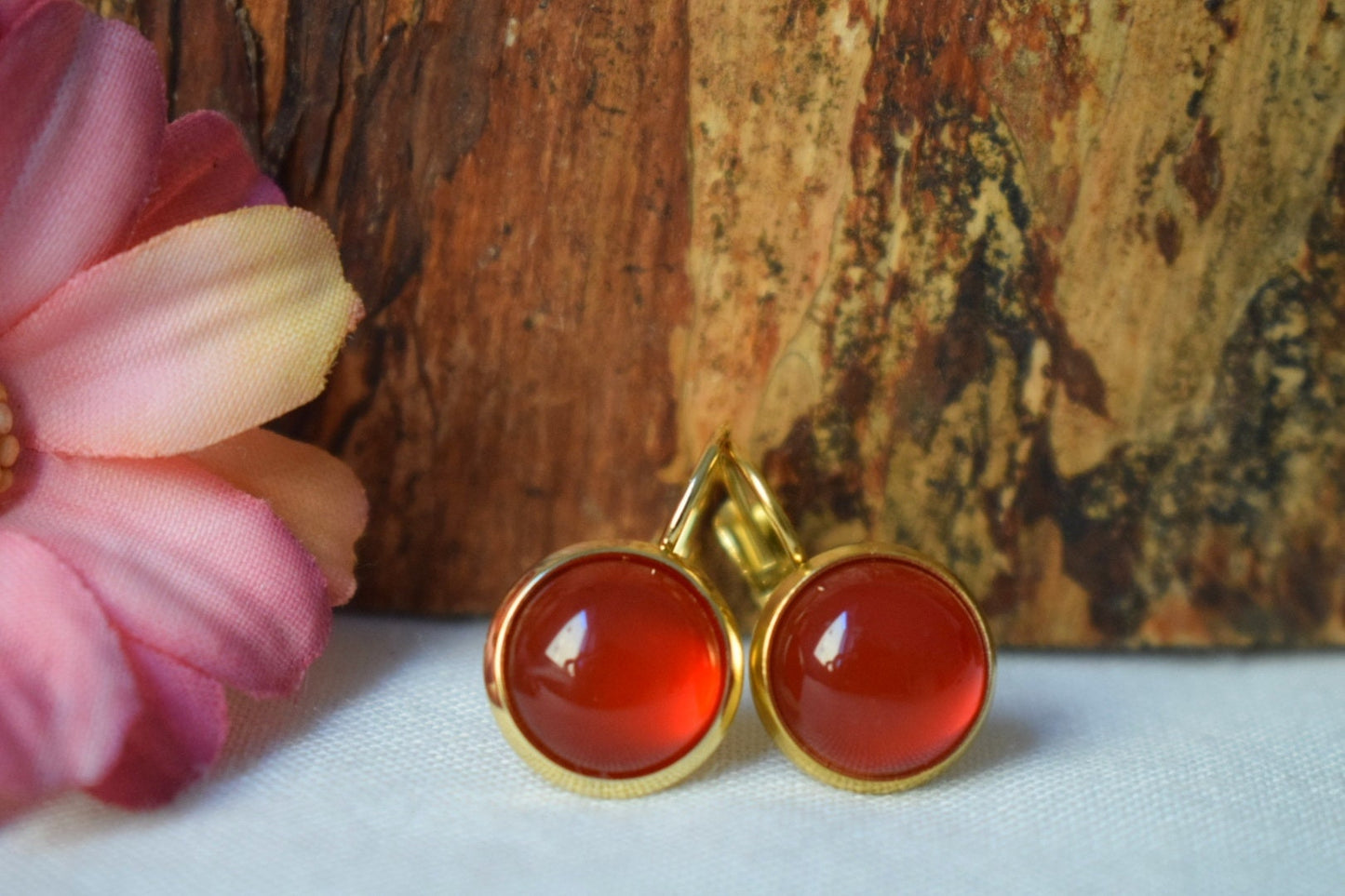Karneol Ohrringe, Edelstein Ohrringe, Rot orange Naturstein, Handgemachter 18k vergoldeter Schmuck, Valentinstag Geschenk für Sie
