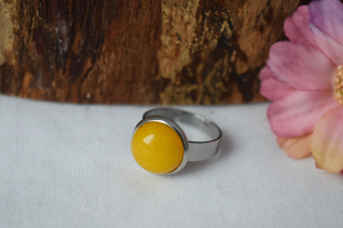 Gelber Jadering, Edelsteinring, Statementring, Alltäglicher gelber runder Ring, Verstellbarer Ringstein, Gelber Jadeschmuck, Geschenk für Sie