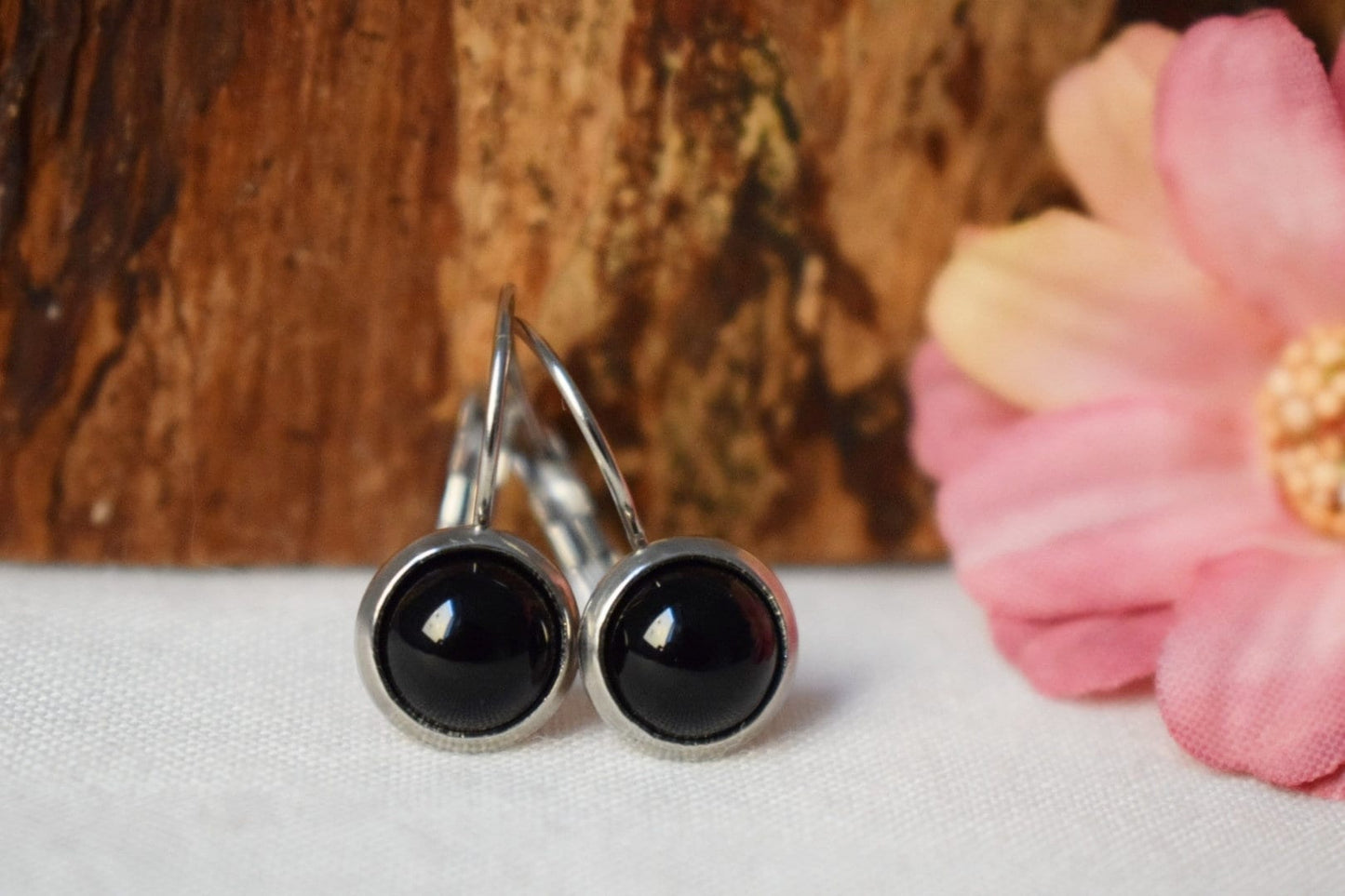 Schwarze Achat Ohrringe für Frauen, Kleine Edelstein Ohrringe, Ohrringe 8mm, Lever Back, Achat Schmuck, Handgefertigter Schmuck Geschenk für Sie