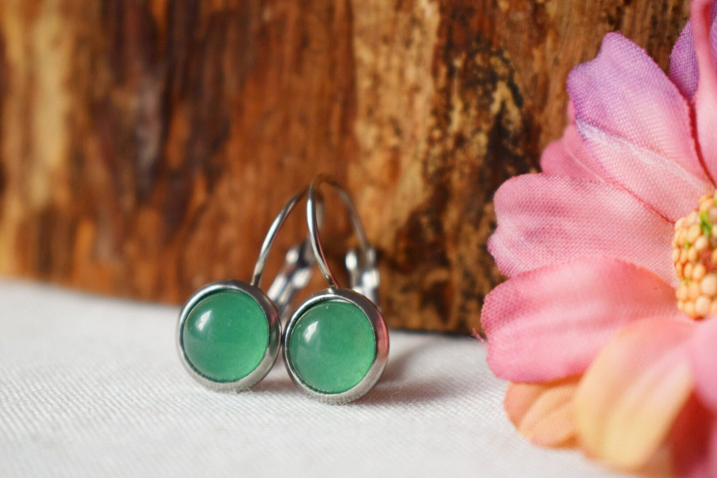 Kleine grüne Aventurin Hängeohrringe Silber, minimalistisch, 6mm Edelstein Ohrringe, Aventurin Schmuck, grüne Ohrhänger, Geschenk für Sie