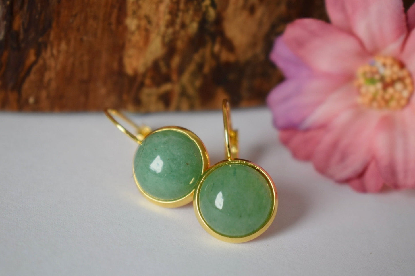 Aventurin-Ohrringe, Grüne Edelstein-Ohrringe, Goldener Schmuck mit Geburtssteinen, Bestes Weihnachtsgeschenk für Sie