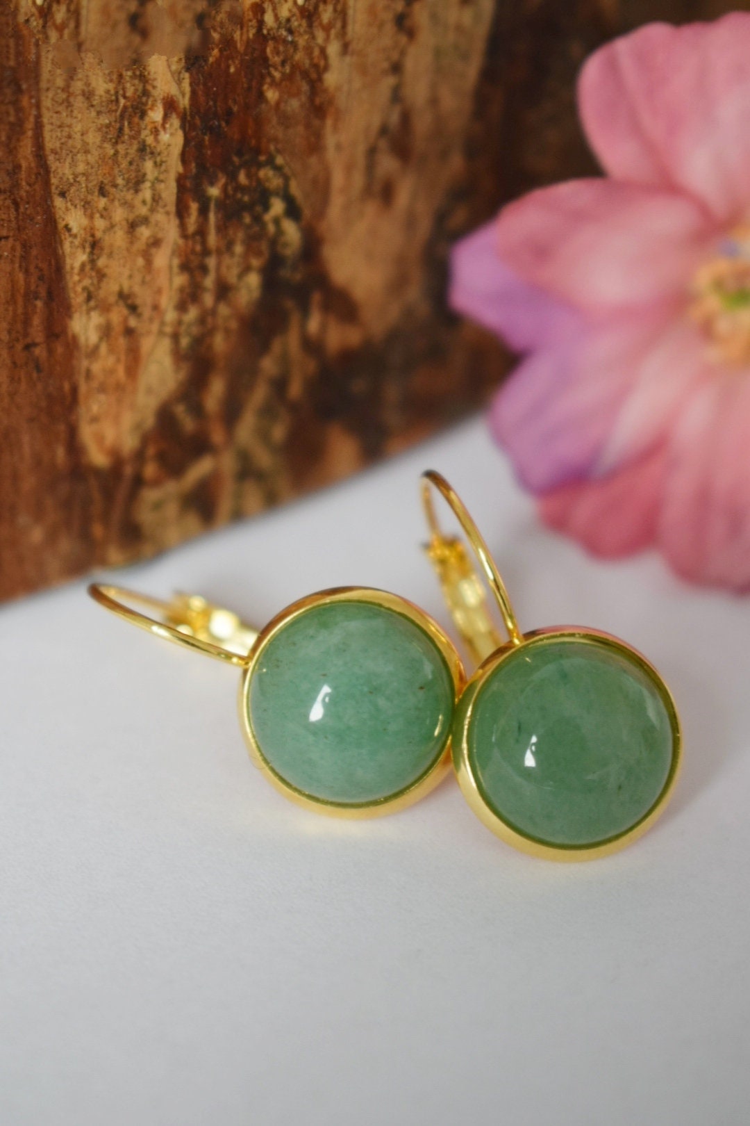 Aventurin-Ohrringe, Grüne Edelstein-Ohrringe, Goldener Schmuck mit Geburtssteinen, Bestes Weihnachtsgeschenk für Sie