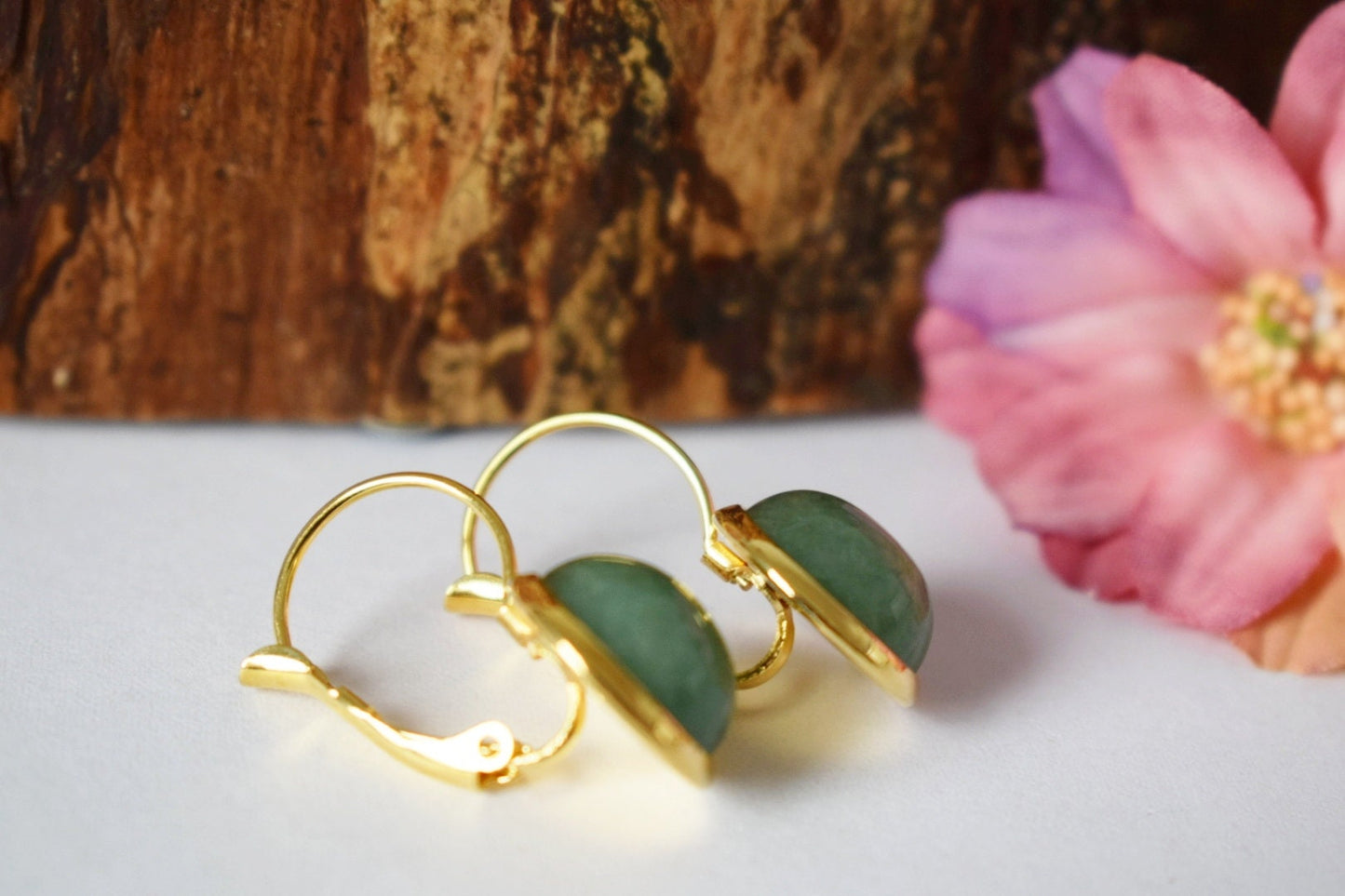 Aventurin-Ohrringe, Grüne Edelstein-Ohrringe, Goldener Schmuck mit Geburtssteinen, Bestes Weihnachtsgeschenk für Sie