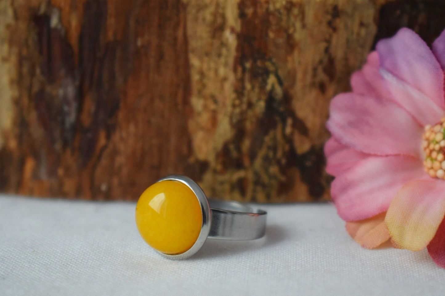 Gelber Jadering, Edelsteinring, Statementring, Alltäglicher gelber runder Ring, Verstellbarer Ringstein, Gelber Jadeschmuck, Geschenk für Sie
