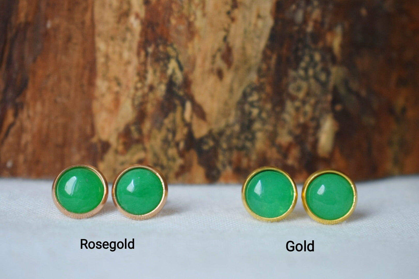 Jade Ohrstecker, 18k vergoldet, Grüne Jade Ohrstecker, Minimalistisch, 10mm Ohrringe, Positiver Schmuck, Edelstein, Geburtstagsgeschenk für Sie