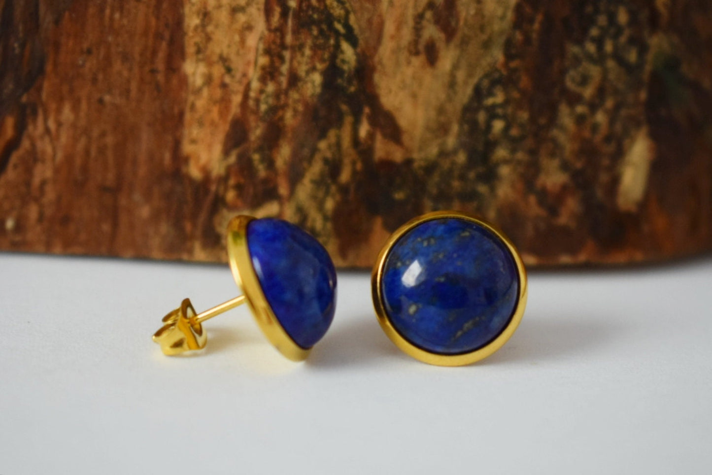Lapis Gold Ohrstecker, Lapis Lazuli Ohrringe, Blaue Lapis Ohrringe Gold, Rund, 12mm, September Geburtsstein Schmuck, Lapis, Geschenk für Sie