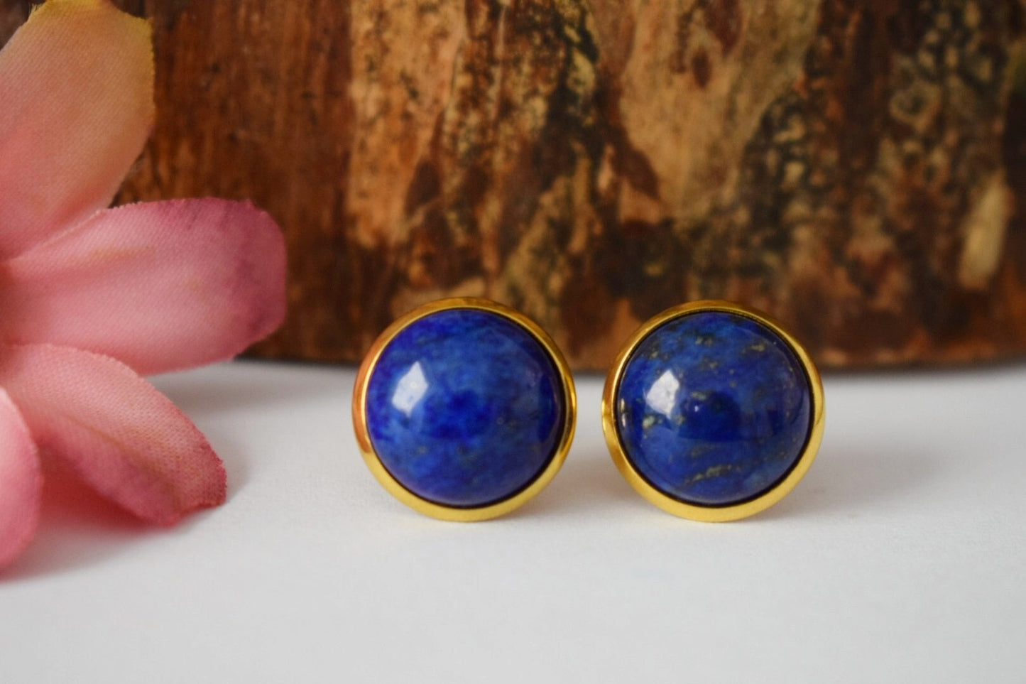 Lapis Gold Ohrstecker, Lapis Lazuli Ohrringe, Blaue Lapis Ohrringe Gold, Rund, 12mm, September Geburtsstein Schmuck, Lapis, Geschenk für Sie