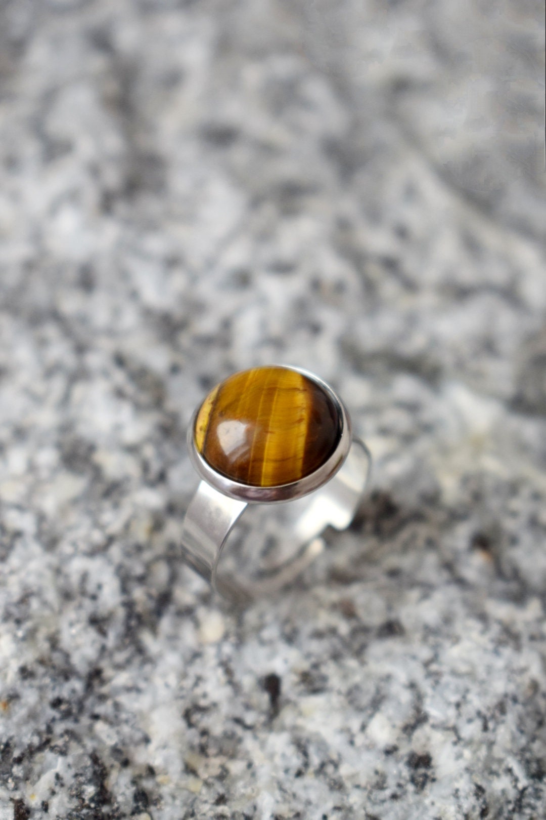 Tigerauge Ring Damen, Braungold Stein Ring, Verstellbarer Edelstein Statement Alltäglicher Rundring, Edelstahl, Tigerauge Schmuck, Geschenk