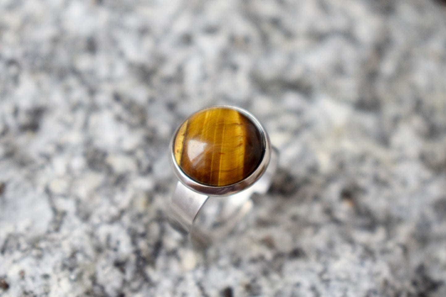 Tigerauge Ring Damen, Braungold Stein Ring, Verstellbarer Edelstein Statement Alltäglicher Rundring, Edelstahl, Tigerauge Schmuck, Geschenk