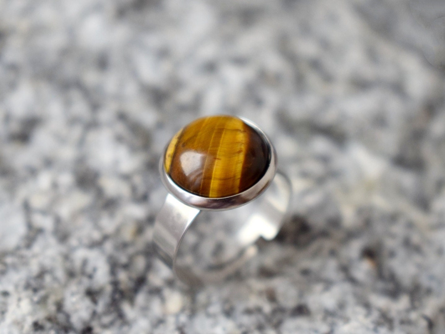 Tigerauge Ring Damen, Braungold Stein Ring, Verstellbarer Edelstein Statement Alltäglicher Rundring, Edelstahl, Tigerauge Schmuck, Geschenk