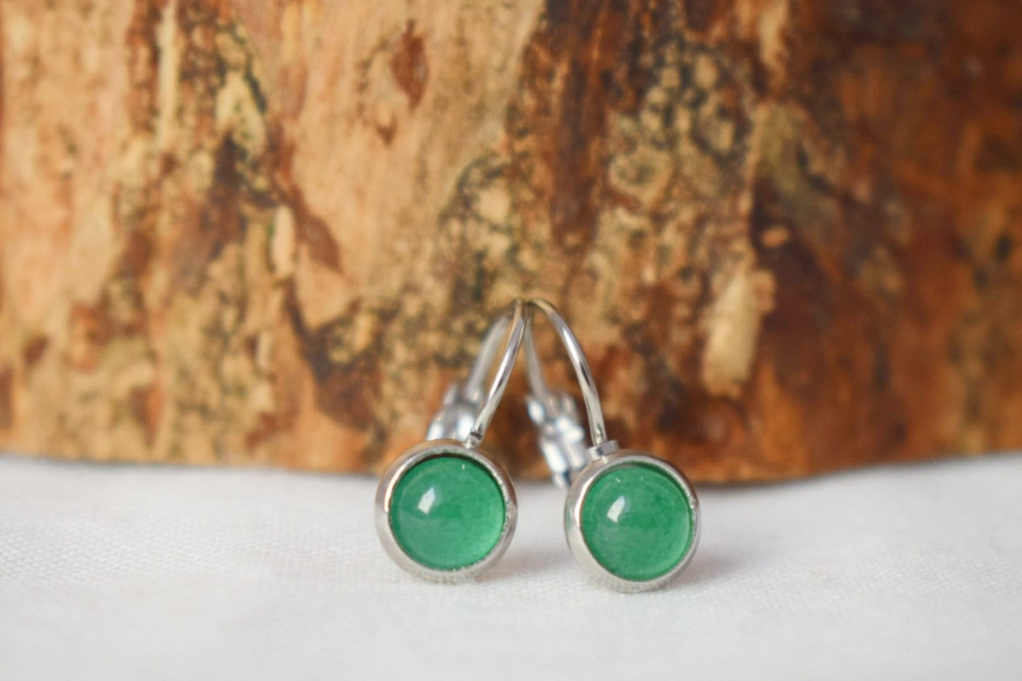 Kleine grüne Aventurin Hängeohrringe Silber, minimalistisch, 6mm Edelstein Ohrringe, Aventurin Schmuck, grüne Ohrhänger, Geschenk für Sie