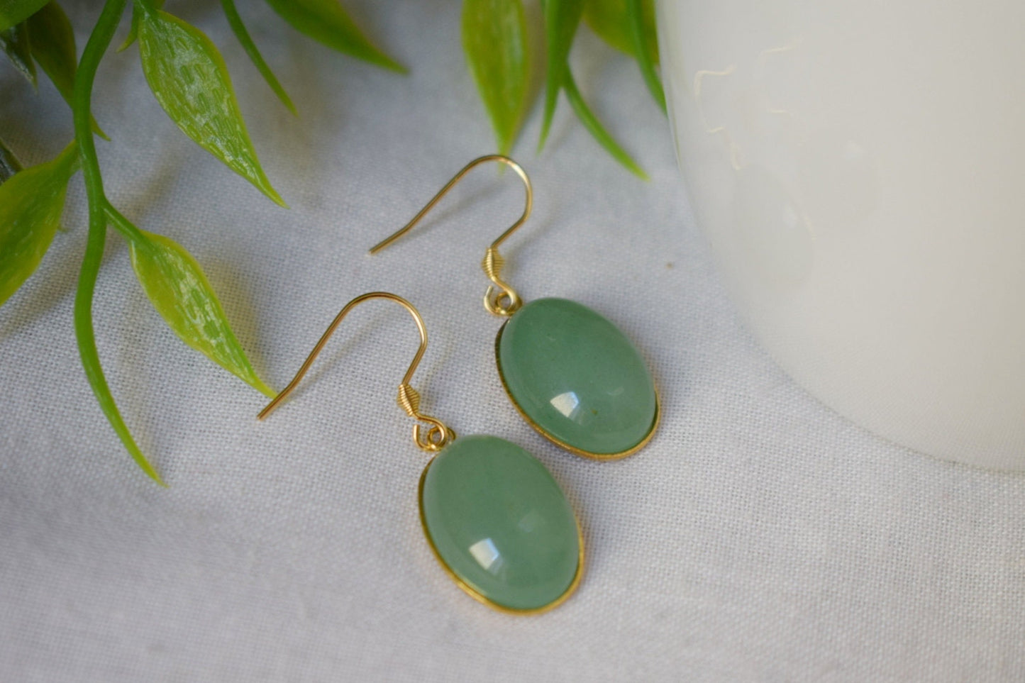 Aventurin Ohrringe baumeln gold oval für Frauen, Edelstein grüne Aventurin Ohrringe, Lange hängende Stein Ohrringe, Aventurin Schmuck, Geschenk
