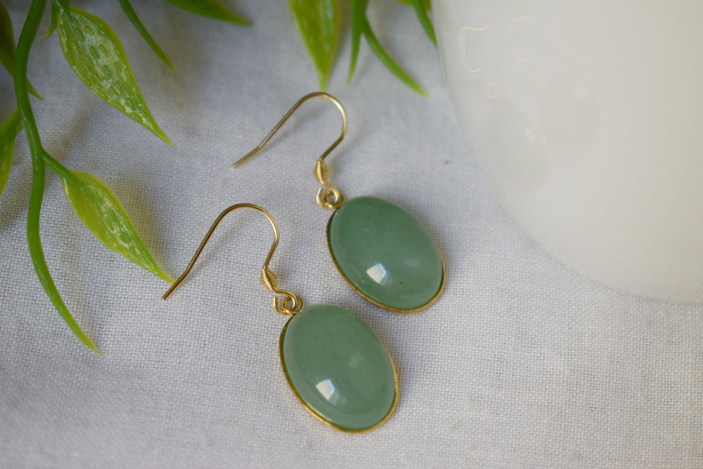 Aventurin Ohrringe baumeln gold oval für Frauen, Edelstein grüne Aventurin Ohrringe, Lange hängende Stein Ohrringe, Aventurin Schmuck, Geschenk