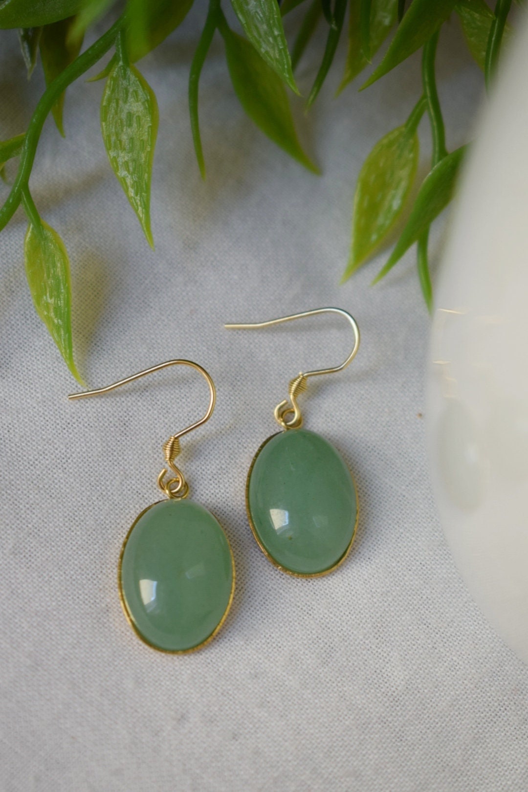 Aventurin Ohrringe baumeln gold oval für Frauen, Edelstein grüne Aventurin Ohrringe, Lange hängende Stein Ohrringe, Aventurin Schmuck, Geschenk