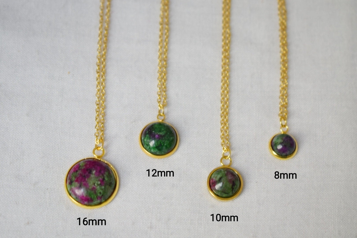 Rubin in Zoisit Goldkette oval, Rubin-Zoisit Edelstein Anhänger, Grün, Rosa, Grüner Stein, Rubinfuchsit, Rubin in Zoisit Schmuck, Geschenk