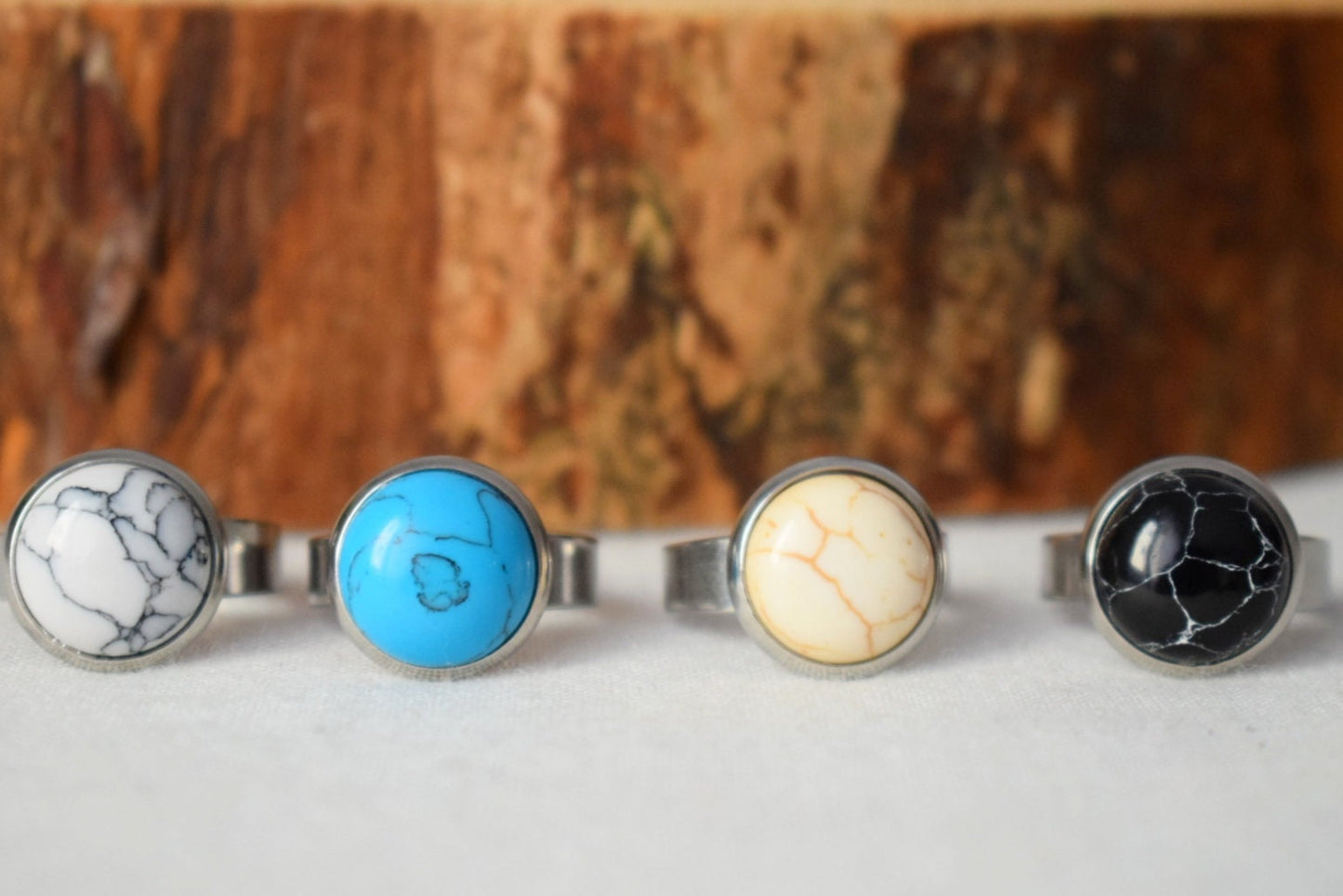 Türkisring Damen, Statement Steinring, Runder blauer Edelstein Alltagsring, Verstellbarer blauer Ring, handgefertigter Schmuck, Geschenk für Sie