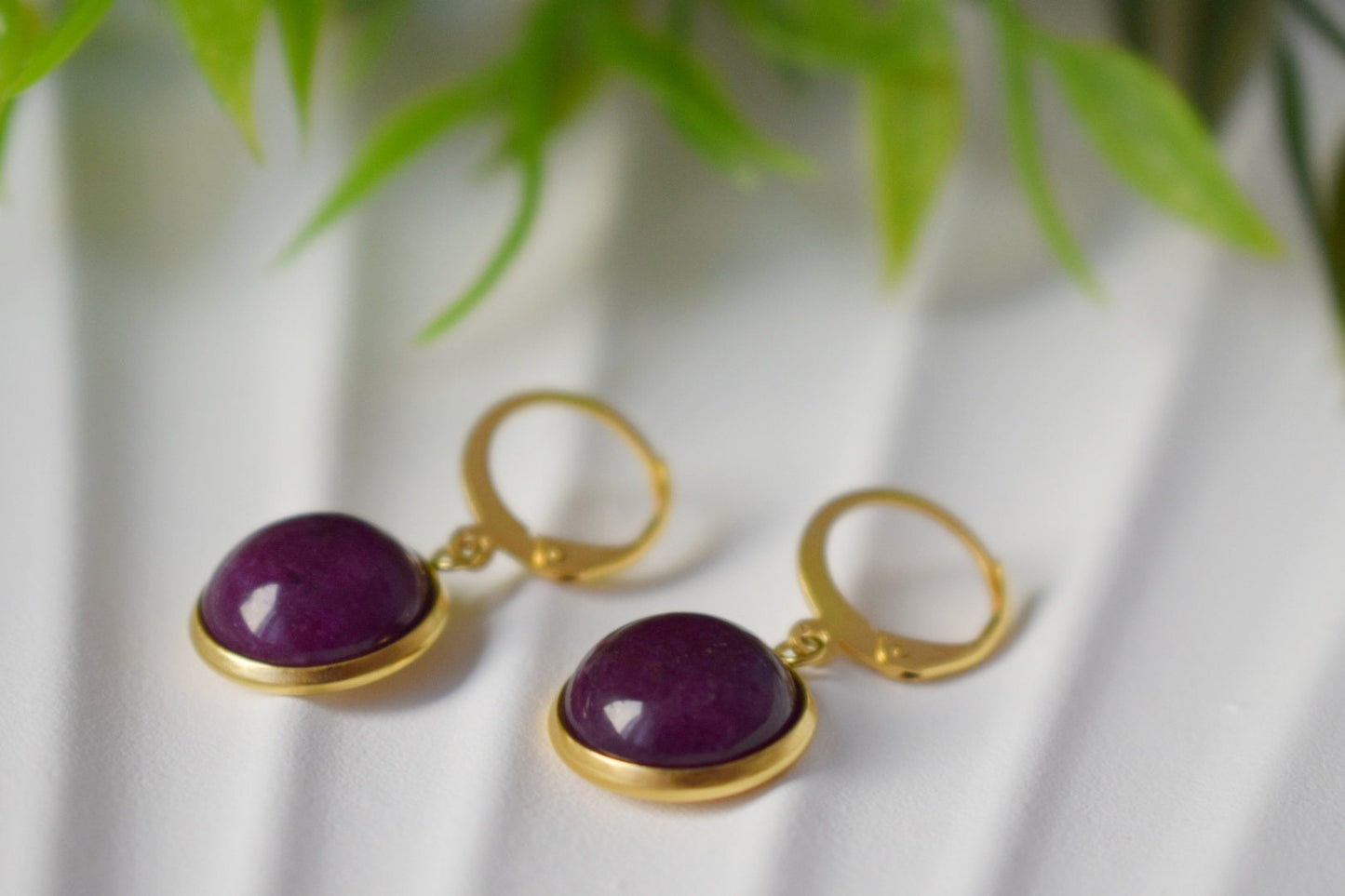 Red Jade Earrings, Wine Red Gemstone Dangles, Burgundy Jewelry, Gift For Her