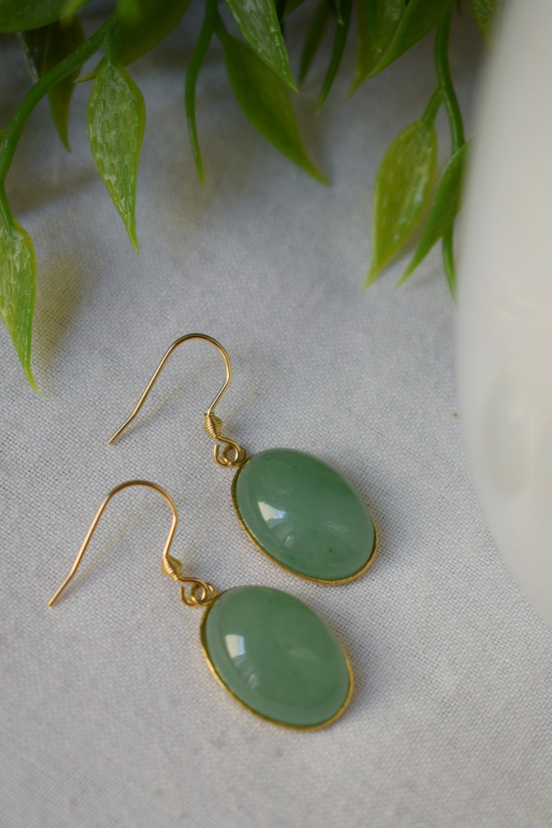 Aventurin Ohrringe baumeln gold oval für Frauen, Edelstein grüne Aventurin Ohrringe, Lange hängende Stein Ohrringe, Aventurin Schmuck, Geschenk