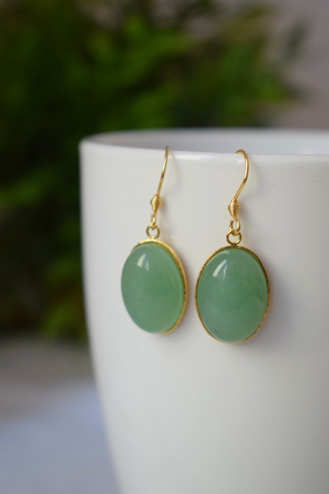 Aventurin Ohrringe baumeln gold oval für Frauen, Edelstein grüne Aventurin Ohrringe, Lange hängende Stein Ohrringe, Aventurin Schmuck, Geschenk