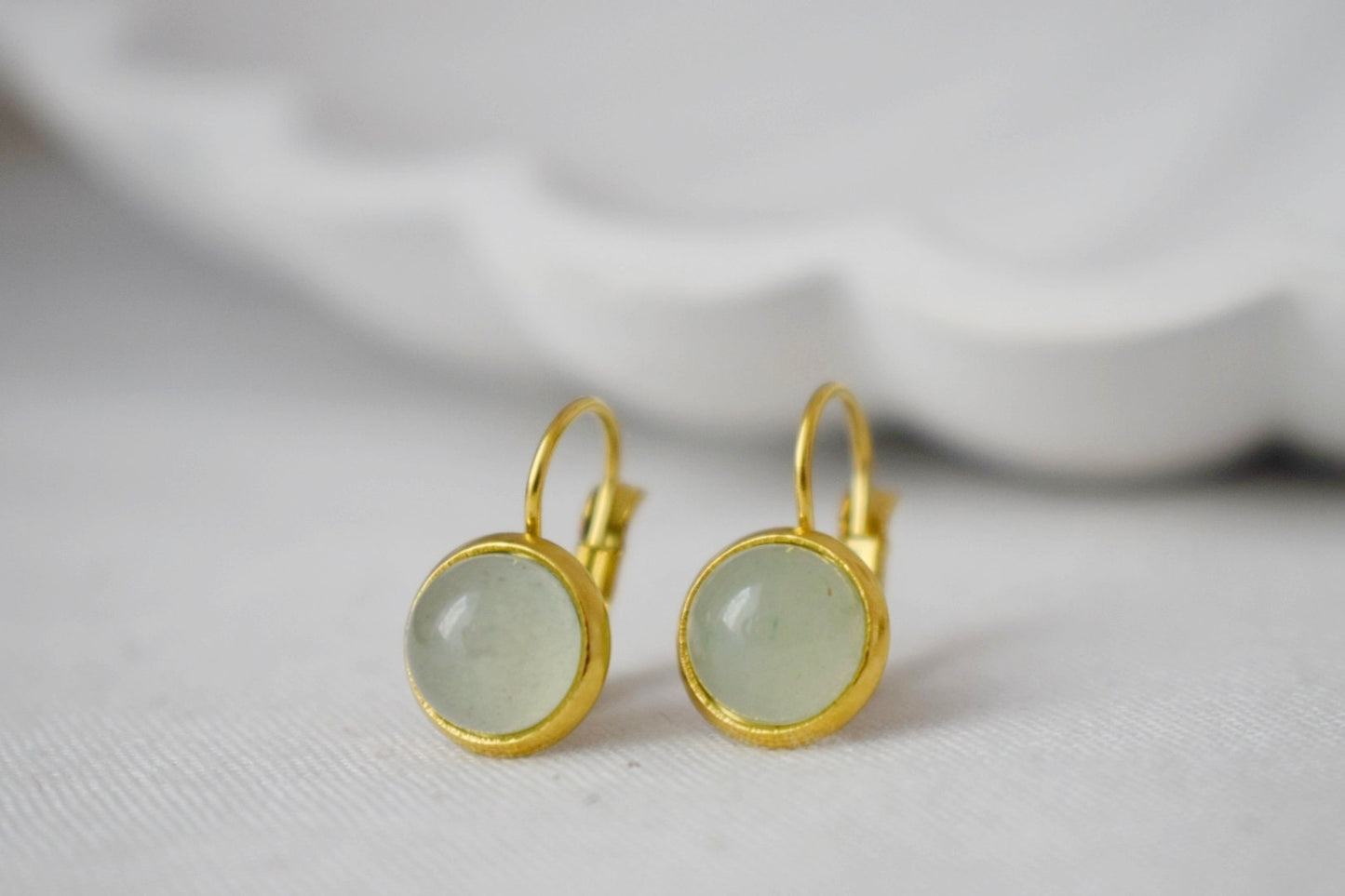 Kleine Aventurin-Ohrringe baumeln gold, Edelstein grün, minimalistisch, Hebelverschluss, Naturstein, Geburtsstein, Schmuckgeschenk für Sie