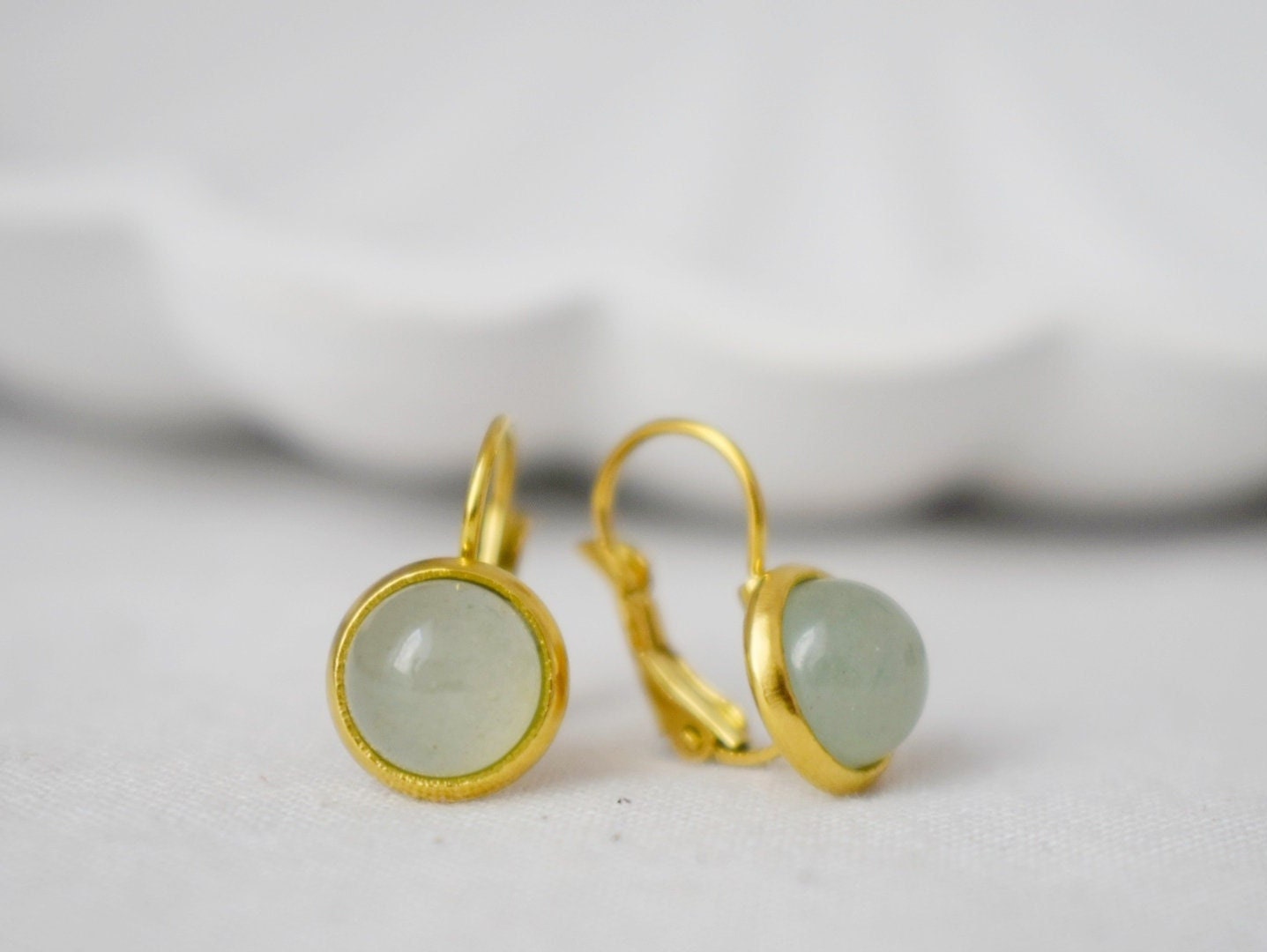 Kleine Aventurin-Ohrringe baumeln gold, Edelstein grün, minimalistisch, Hebelverschluss, Naturstein, Geburtsstein, Schmuckgeschenk für Sie