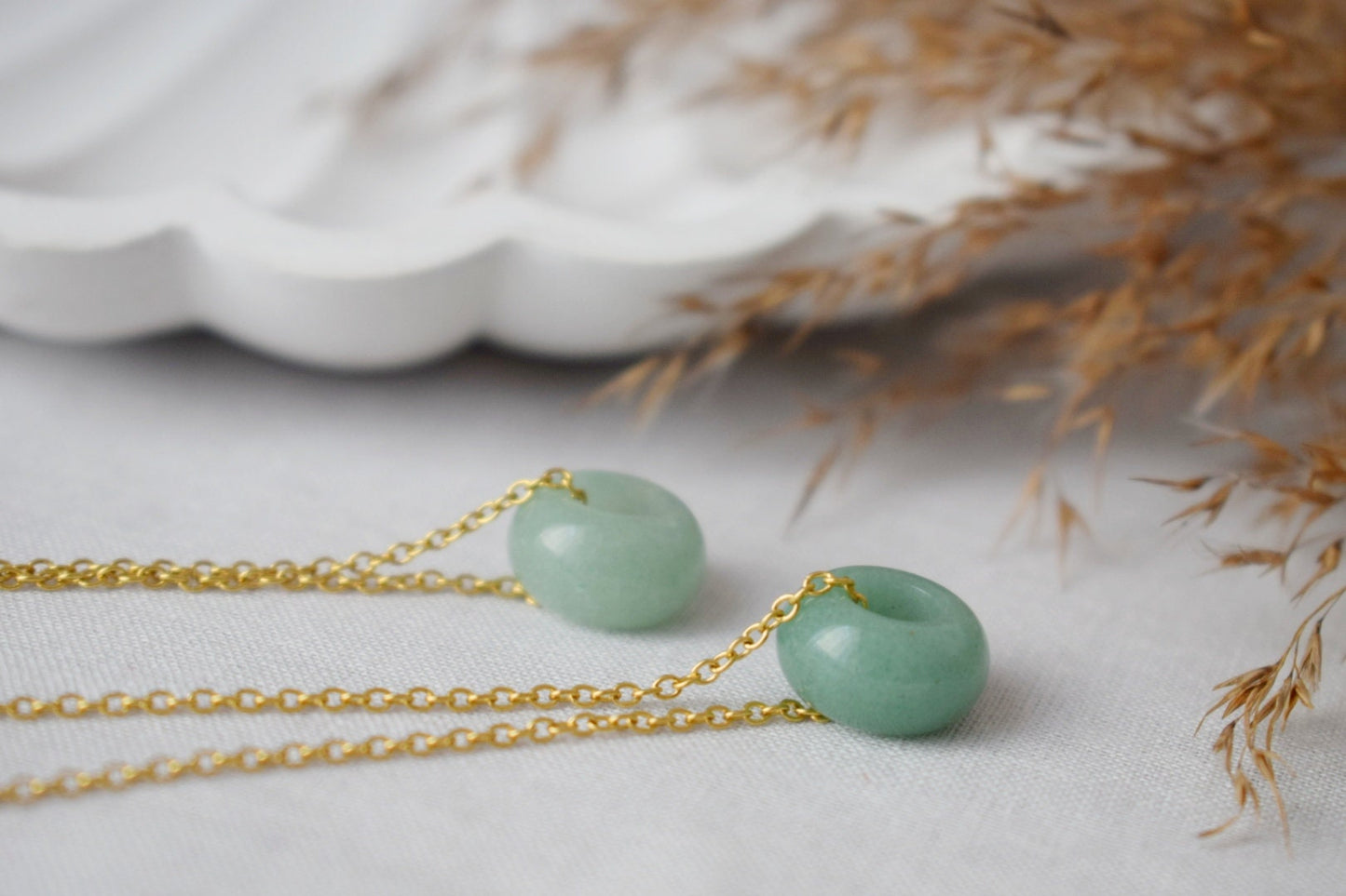 Halskette Grüner Aventurin Donut Anhänger, Grüner Edelstein, Minimalistische Stein Gold Halskette, Donut Halskette, Aventurin Schmuck, Geschenk für Sie