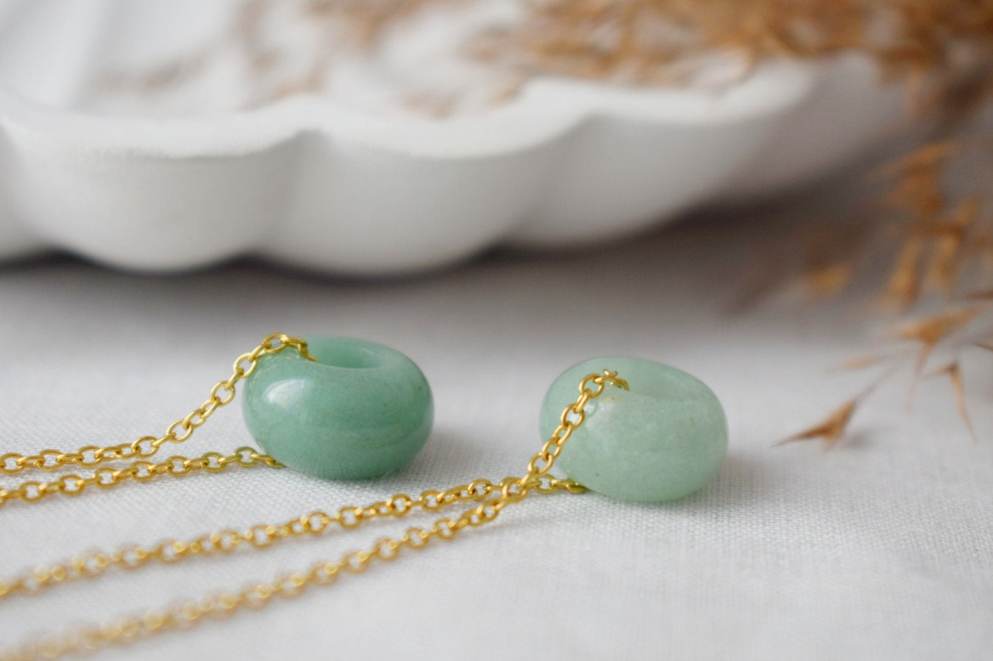 Halskette Grüner Aventurin Donut Anhänger, Grüner Edelstein, Minimalistische Stein Gold Halskette, Donut Halskette, Aventurin Schmuck, Geschenk für Sie