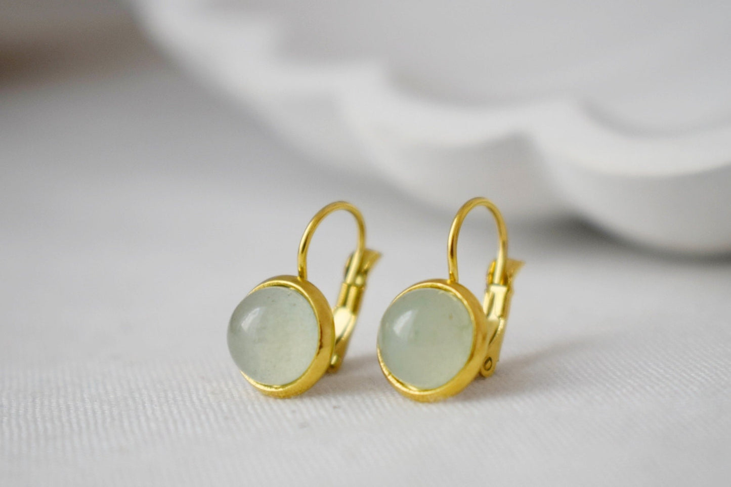 Kleine Aventurin-Ohrringe baumeln gold, Edelstein grün, minimalistisch, Hebelverschluss, Naturstein, Geburtsstein, Schmuckgeschenk für Sie