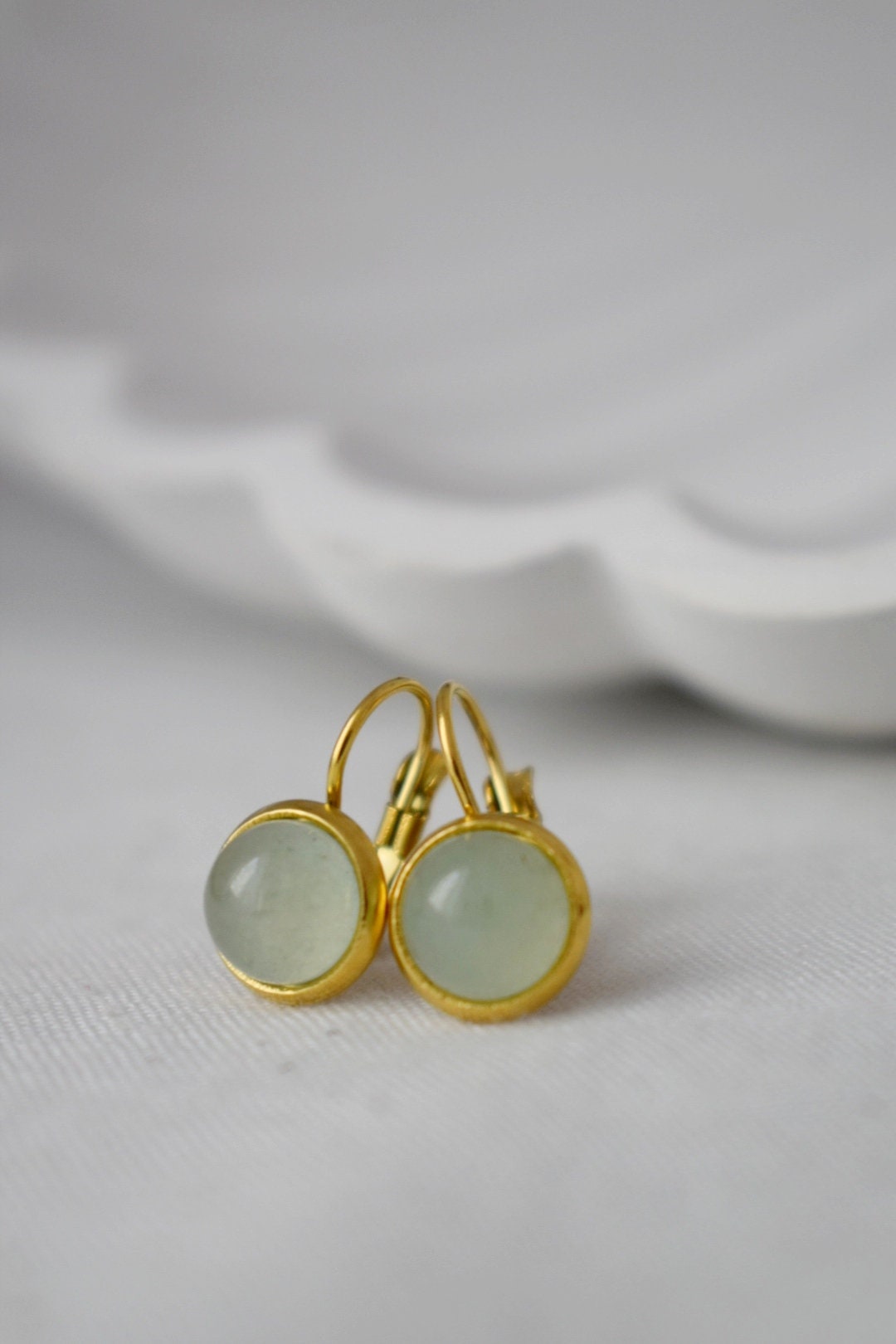 Kleine Aventurin-Ohrringe baumeln gold, Edelstein grün, minimalistisch, Hebelverschluss, Naturstein, Geburtsstein, Schmuckgeschenk für Sie