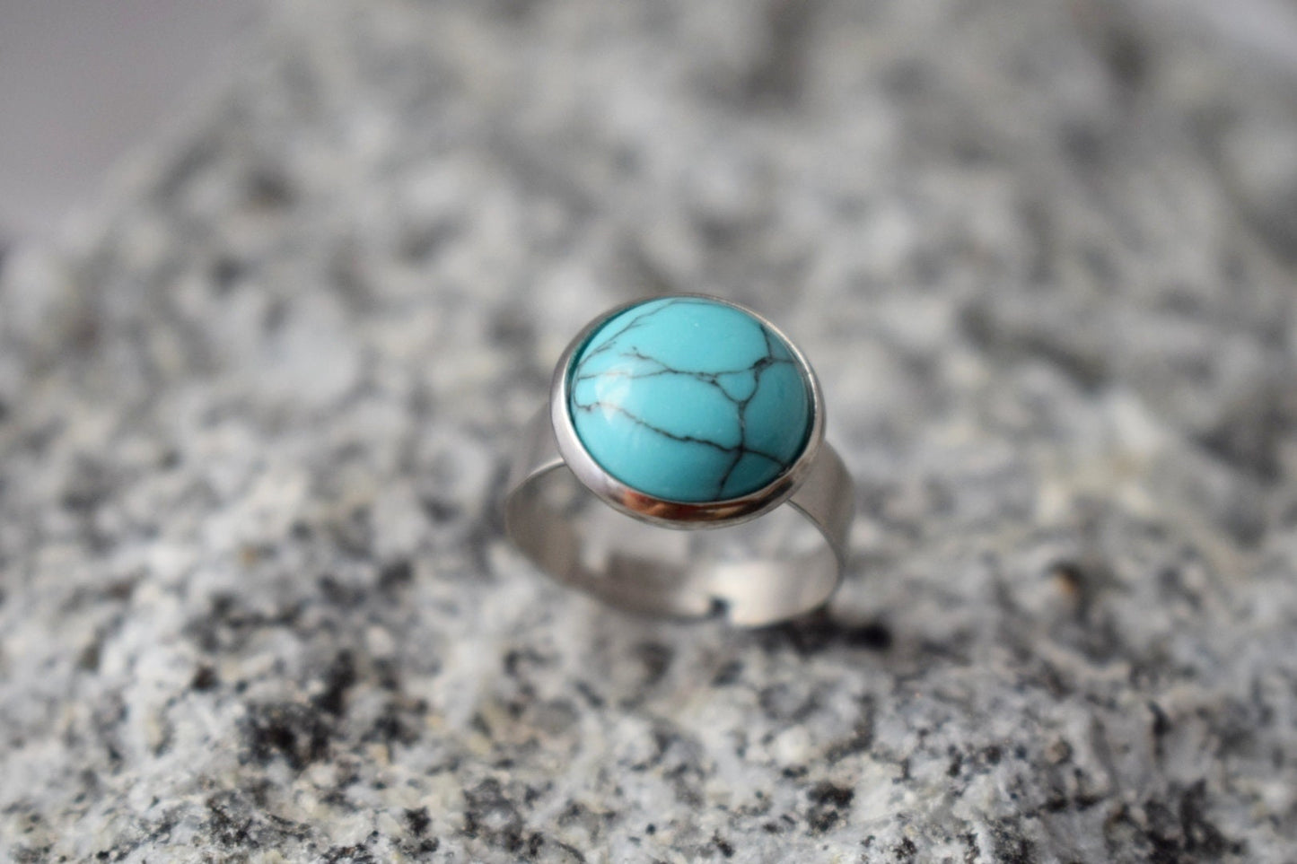 Türkisring Damen, Statement Steinring, Runder blauer Edelstein Alltagsring, Verstellbarer blauer Ring, handgefertigter Schmuck, Geschenk für Sie