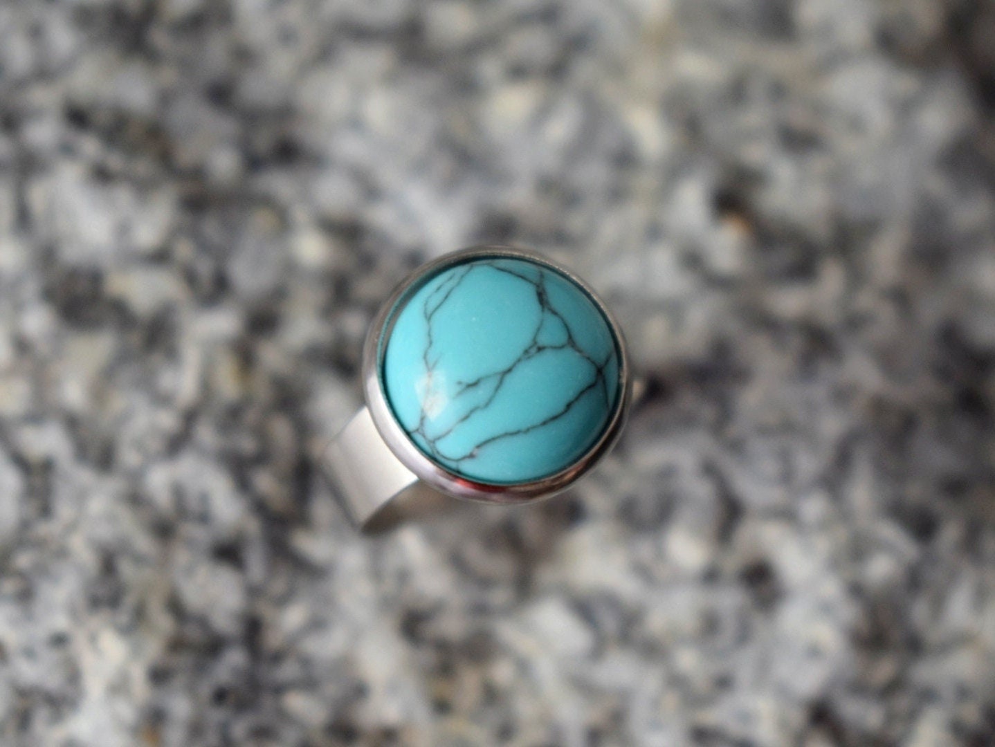 Türkisring Damen, Statement Steinring, Runder blauer Edelstein Alltagsring, Verstellbarer blauer Ring, handgefertigter Schmuck, Geschenk für Sie