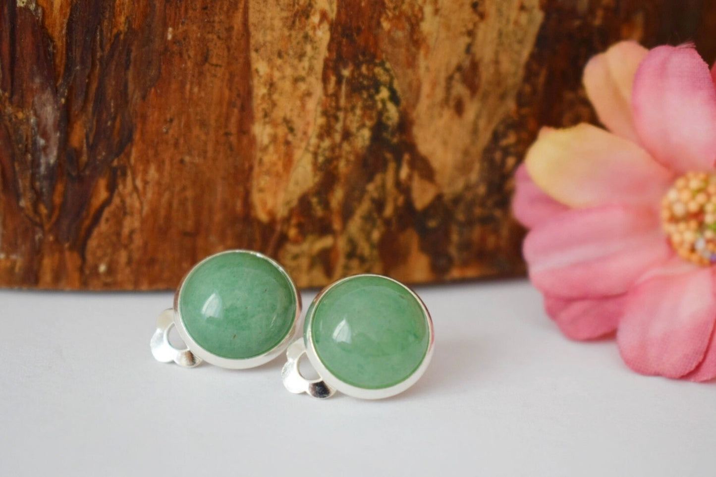 Aventurine Clip On Earrings: Gold Plated Stainless Steel Jewelry