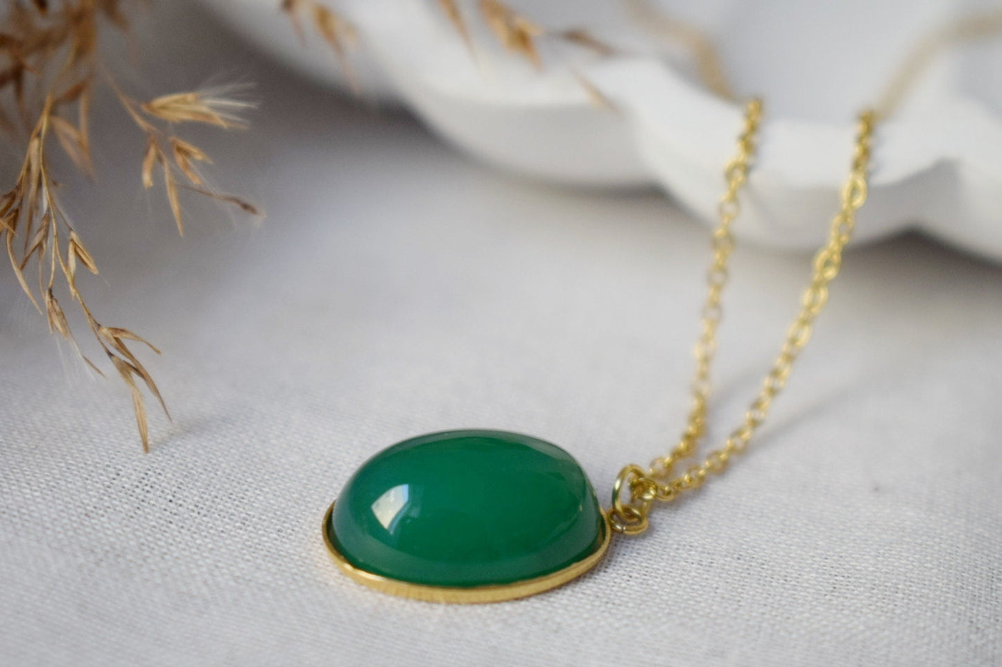 Grüne Achat Halskette Gold, Ovale Edelstein Anhänger Halskette für Frauen, Lange Grüne Stein Statement Halskette, Achat Schmuck, Geschenk für Sie