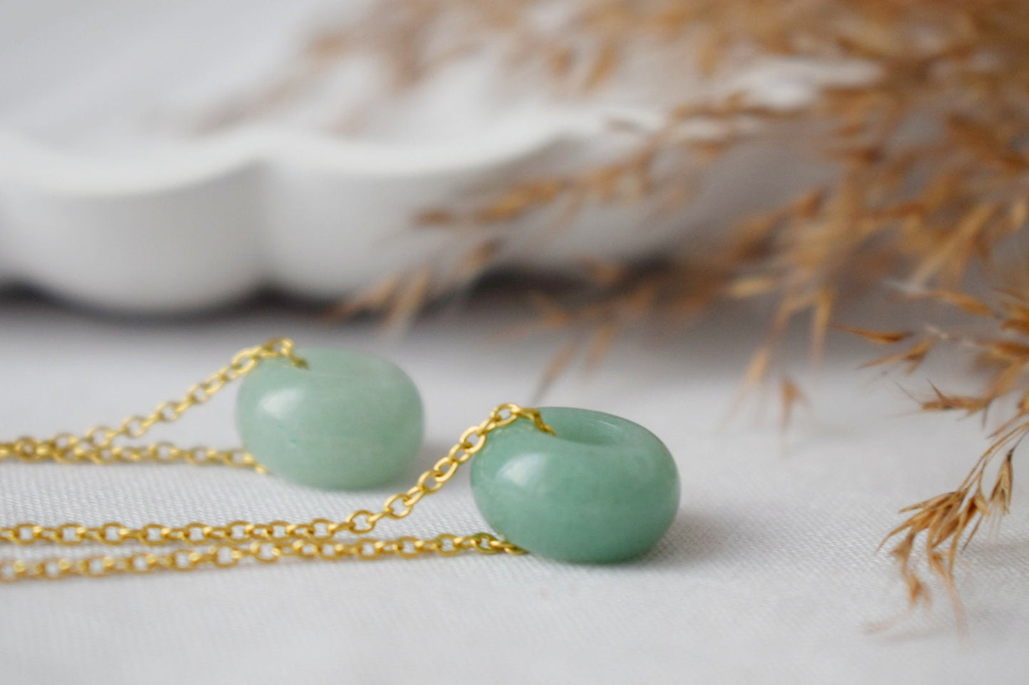 Halskette Grüner Aventurin Donut Anhänger, Grüner Edelstein, Minimalistische Stein Gold Halskette, Donut Halskette, Aventurin Schmuck, Geschenk für Sie