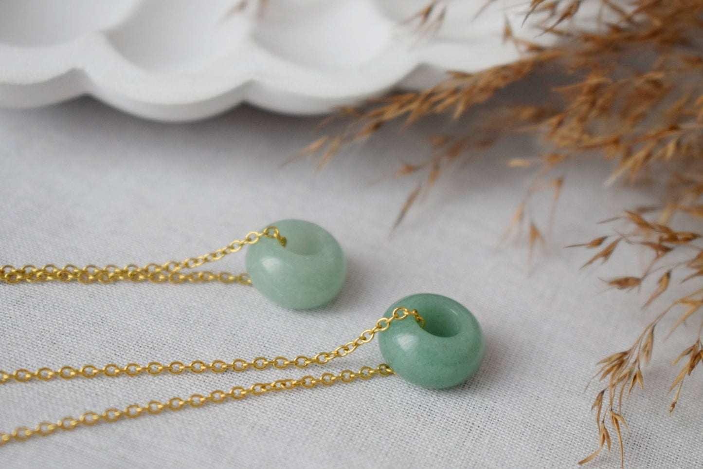 Halskette Grüner Aventurin Donut Anhänger, Grüner Edelstein, Minimalistische Stein Gold Halskette, Donut Halskette, Aventurin Schmuck, Geschenk für Sie