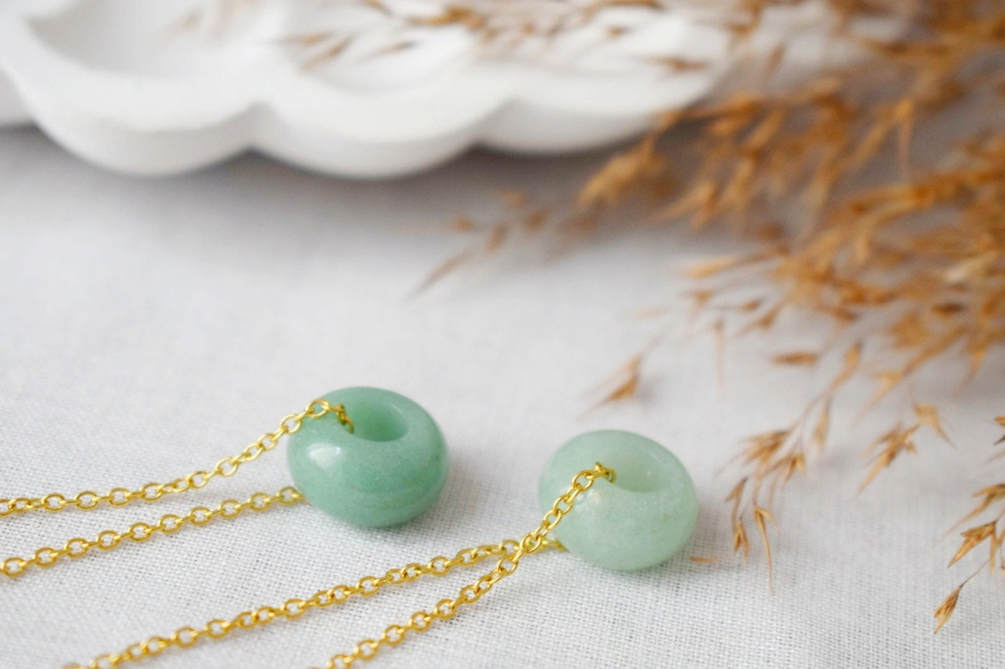 Halskette Grüner Aventurin Donut Anhänger, Grüner Edelstein, Minimalistische Stein Gold Halskette, Donut Halskette, Aventurin Schmuck, Geschenk für Sie