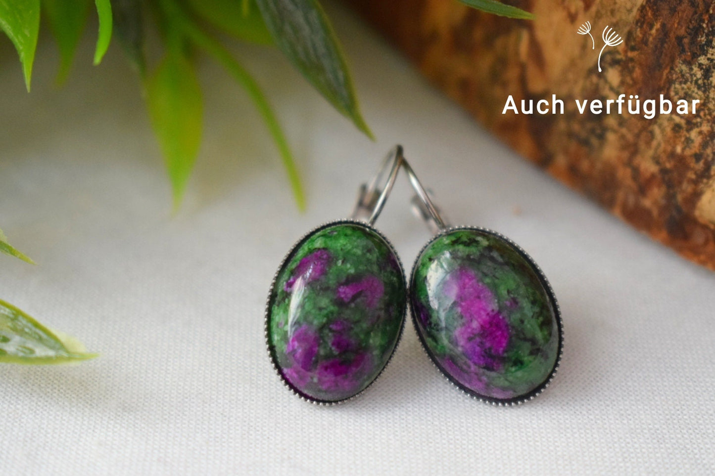 Rubin in Zoisit Goldkette oval, Rubin-Zoisit Edelstein Anhänger, Grün, Rosa, Grüner Stein, Rubinfuchsit, Rubin in Zoisit Schmuck, Geschenk