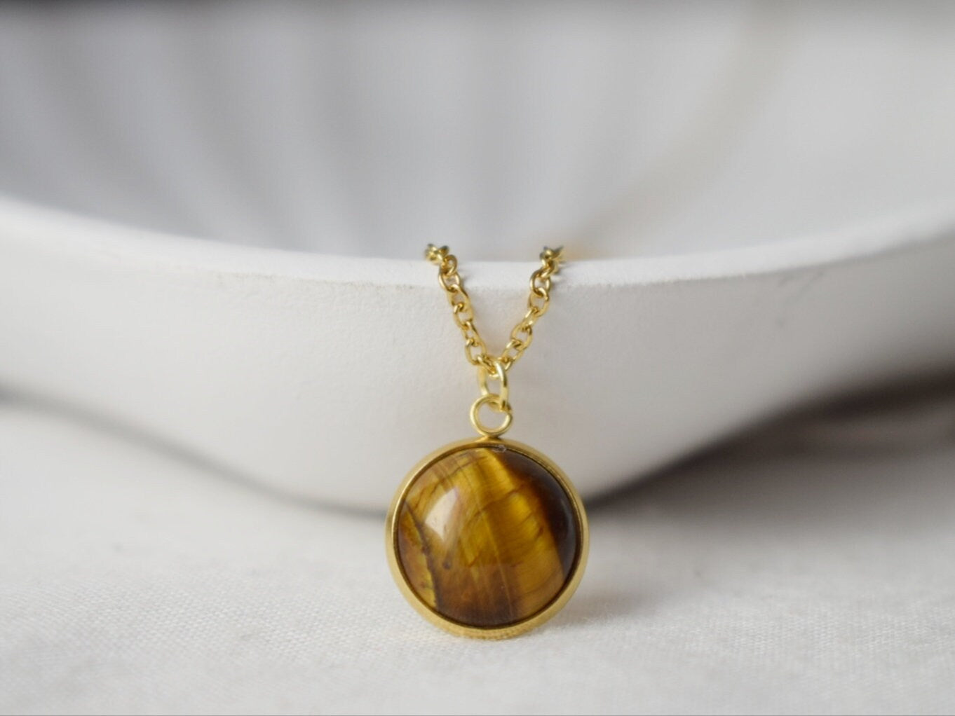 Mini Tiger Eye Stud Earrings: Gold Plated Stainless Steel, 6mm