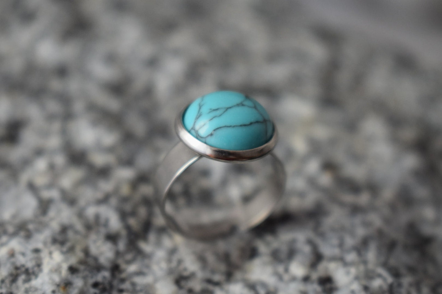 Türkisring Damen, Statement Steinring, Runder blauer Edelstein Alltagsring, Verstellbarer blauer Ring, handgefertigter Schmuck, Geschenk für Sie