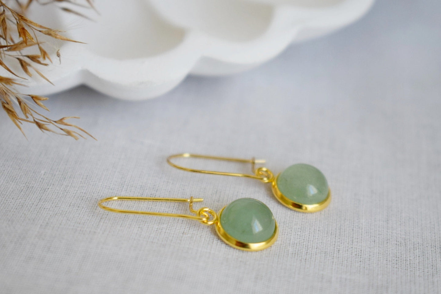 Grüne Aventurin Ohrringe, Edelstein Anhänger Ohrringe, Creolen mit Stein, Hängende Ohrringe, Aventurin Gold Schmuck, Geschenk sie