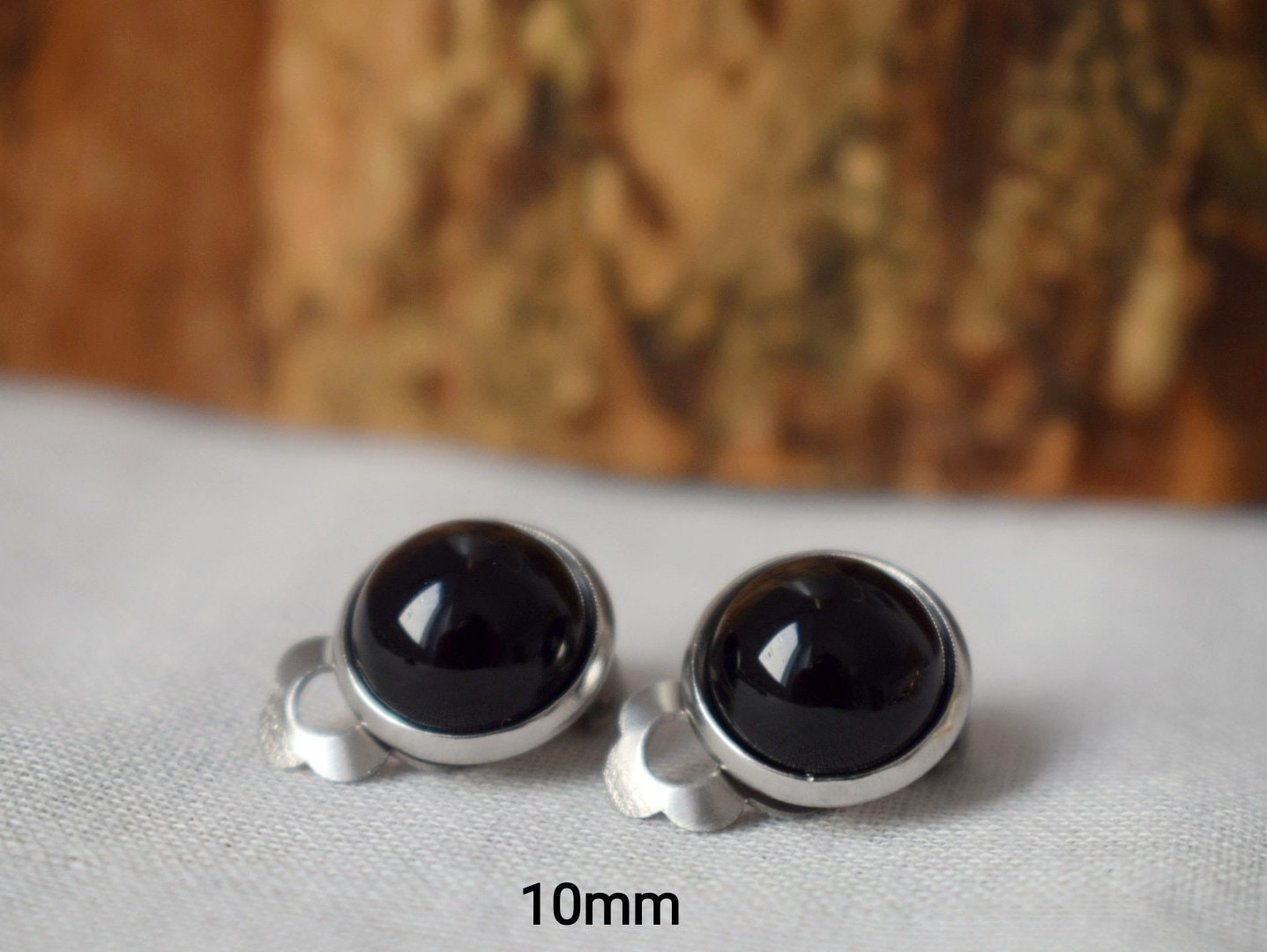 Kleine schwarze Ohrclips, Schwarze Achatohrringe silber, Edelstein-Ohrclips, Stein, Edelstahl, Cabochon, nicht durchbohrte Ohrringe unisex