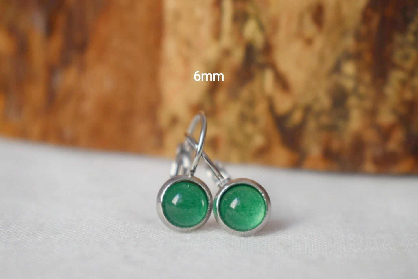 Kleine grüne Aventurin Hängeohrringe Silber, minimalistisch, 6mm Edelstein Ohrringe, Aventurin Schmuck, grüne Ohrhänger, Geschenk für Sie