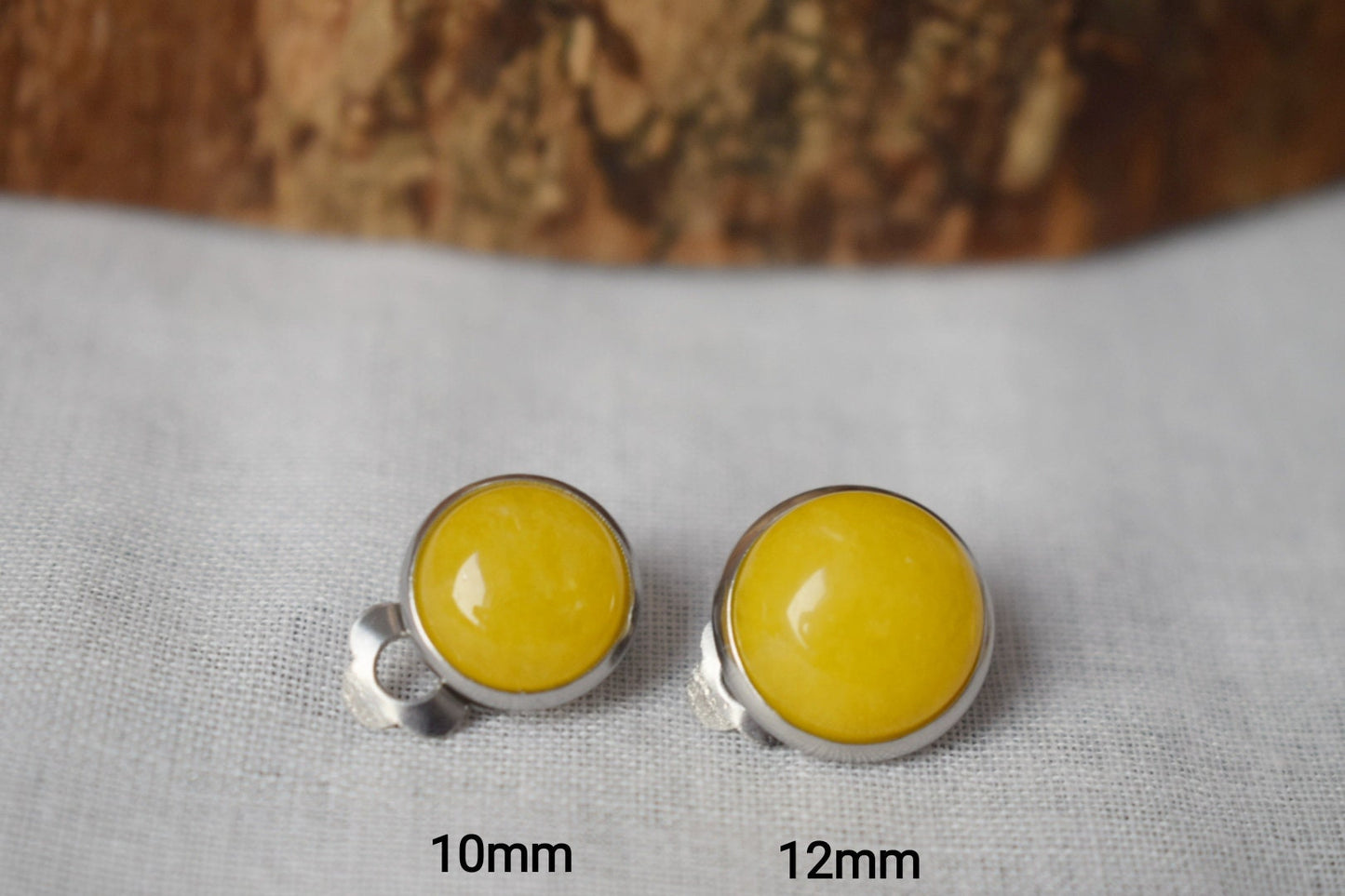 Small yellow jade clip on earrings, 10mm Gemstone non pierced earrings for women, No hole surgical stainless steel earrings, Minimalist jewelry, Christmas gift