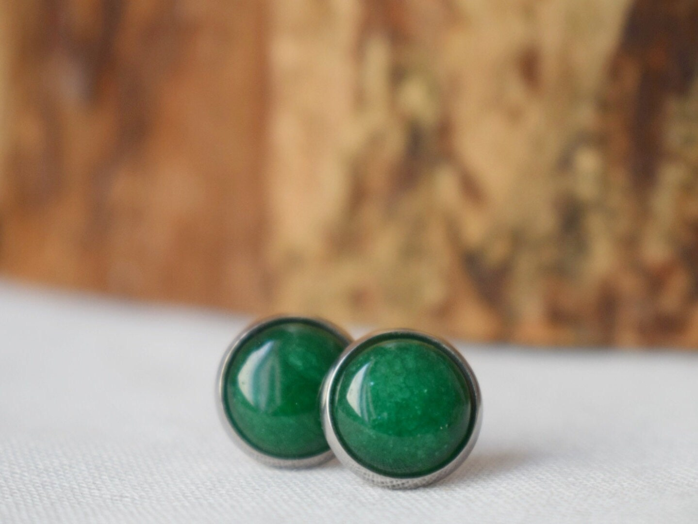 Grüne Jade Ohrstecker Silber, Minimalistisch, 8mm, 10mm, Positiver Schmuck, Edelstein, Ohrstecker, Rund, Geburtstagsgeschenk für Sie