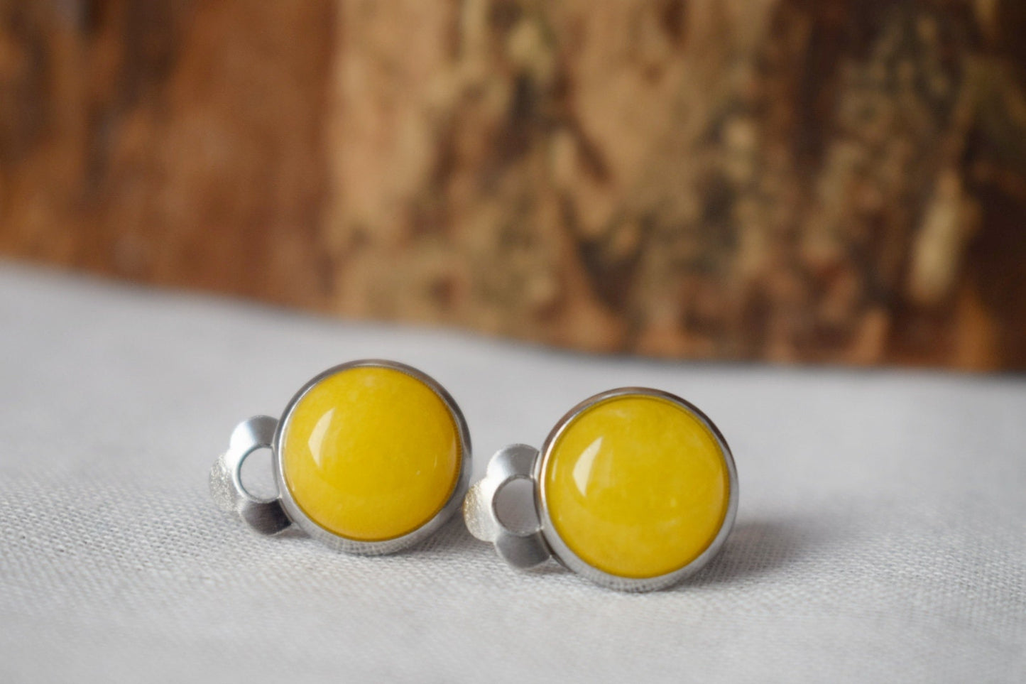 Yellow jade Clip on earrings, Gemstone ear clips, Surgical stainless steel, Stone non pierced earrings, No hole earrings, Best jewelry gift