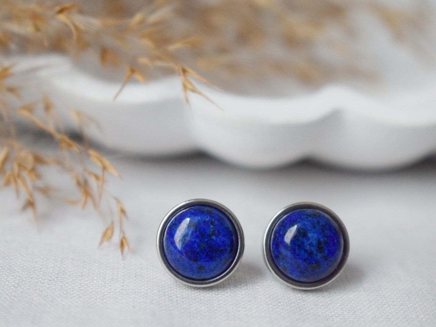 Lapislazuli Ohrstecker, Edelstein Ohrringe Silber, Dunkelblauer Stein, Edelstahl, September Geburtsstein, Lapisschmuck, Geschenk für Sie